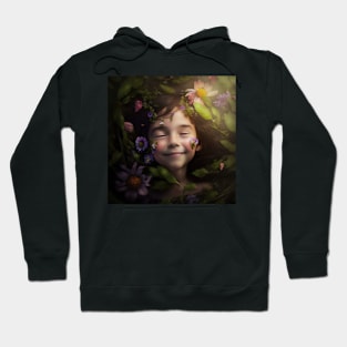 A Happy Young Child Surrounded by Flowers Hoodie